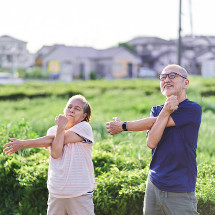 senior couple are doing exercise
